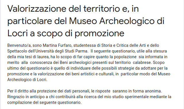 Questionario Museo Archeologico Locri