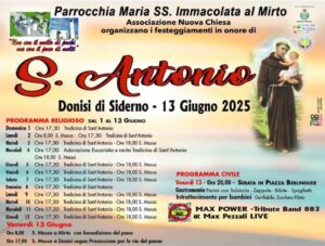 13 giugno 25: a Donisi giornata conclusiva dei festeggiamenti in onore di Sant'Antonio